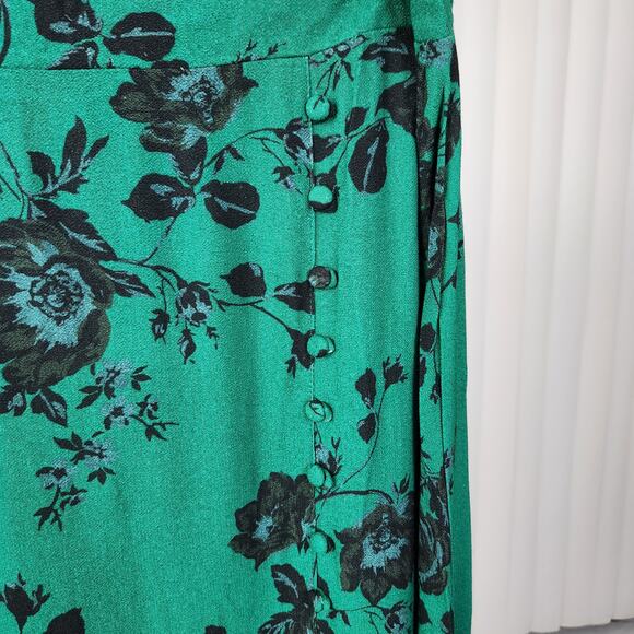 Band of the Free Etta Floral Midi Skirt Front Slit Emerald Black Size Large New - Picture 6 of 10